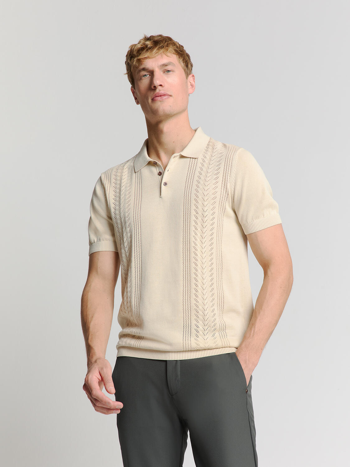 No Excess - Pullover Short Sleeve Polo Solid Placed Jacquard sand - Gr. - XXL von No Excess