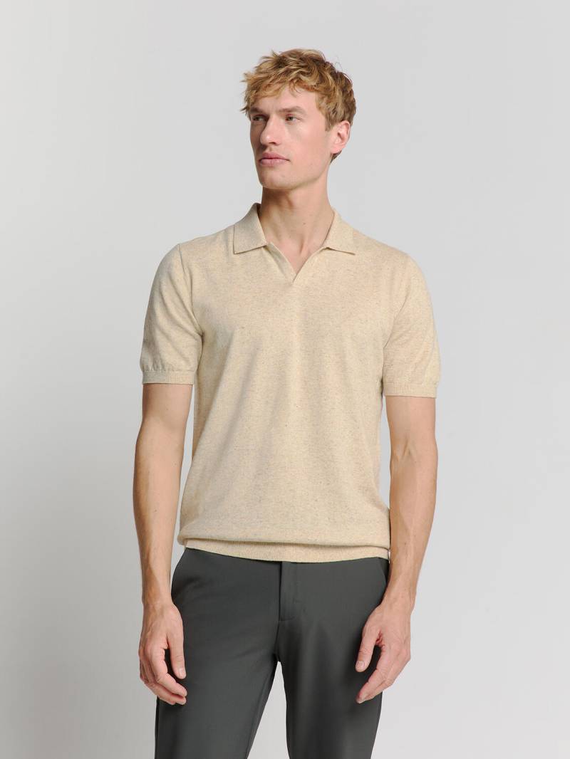 No Excess - Pullover Short Sleeve Polo V Melange With Linen sand - Gr. - L von No Excess