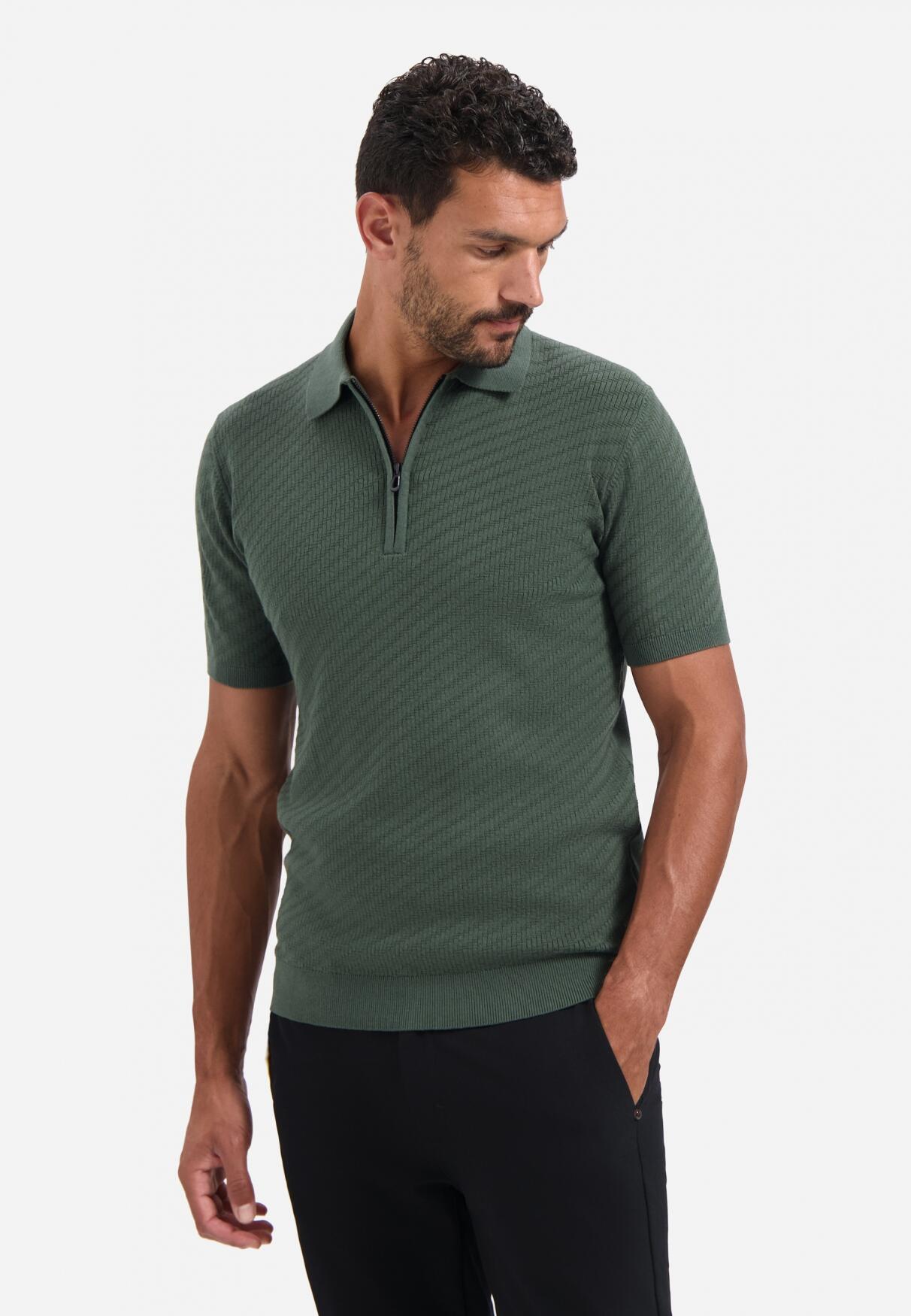 No Excess - Pullover Short Sleeve Polo Zip Solid Jacquard dark green - Gr. - L von No Excess