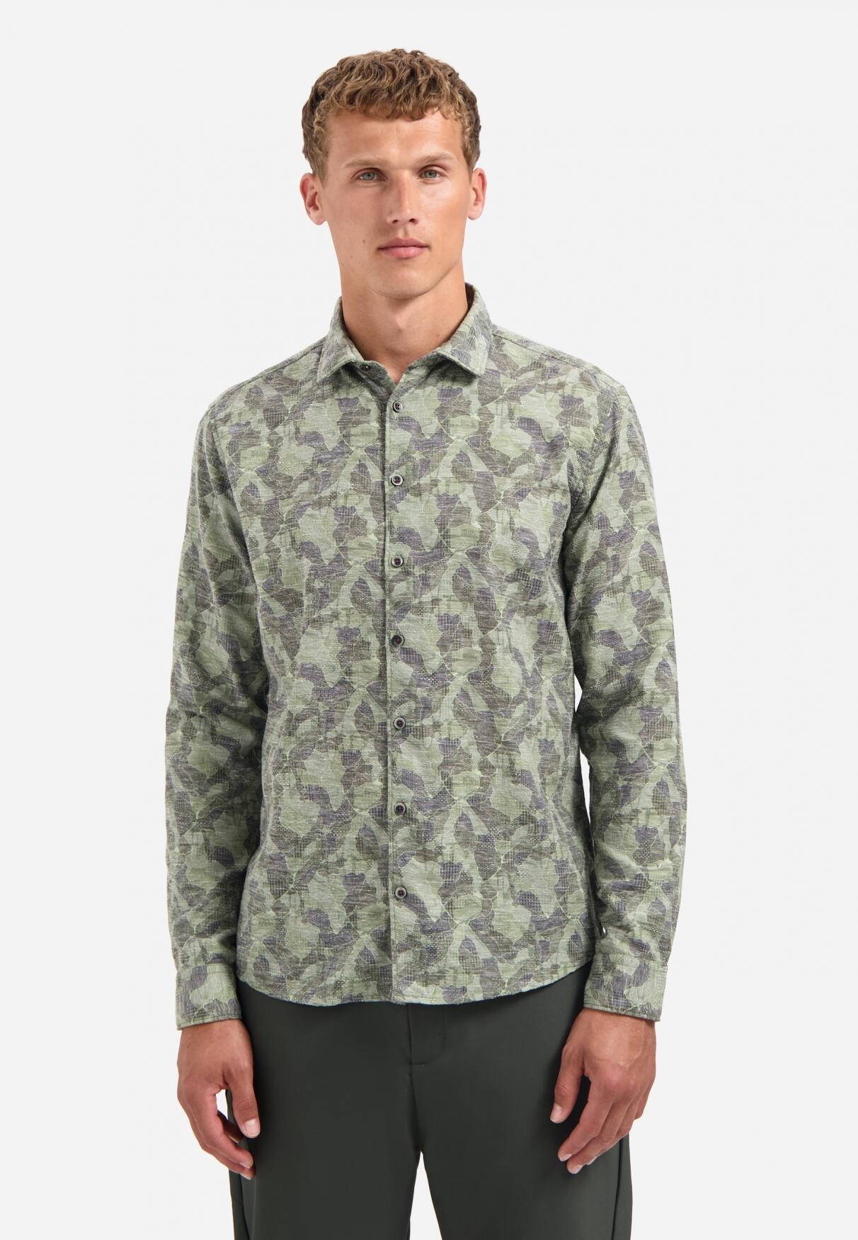 No Excess - Shirt Allover Printed Jacquard dark green - Gr. - L von No Excess