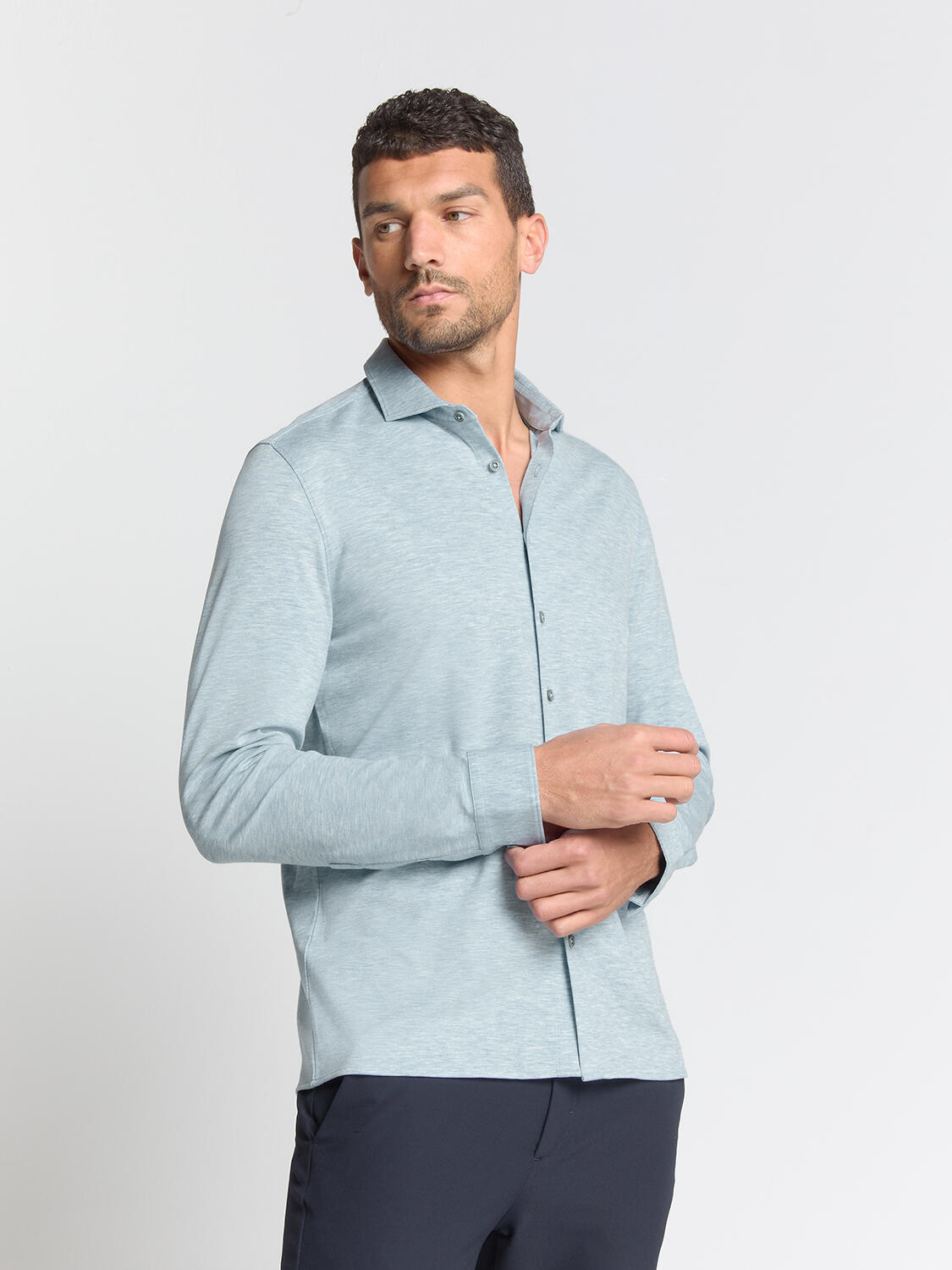 No Excess - Shirt Jersey Melange Stretch dusty blue - Gr. - L von No Excess
