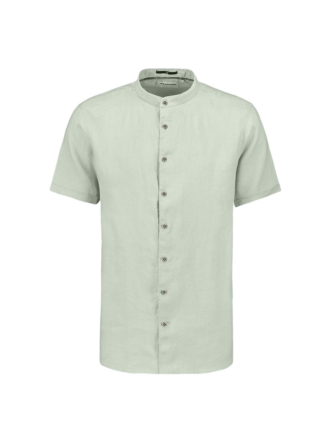 No Excess - Shirt Short Sleeve Granddad Solid With Linen mint - Gr. - L von No Excess