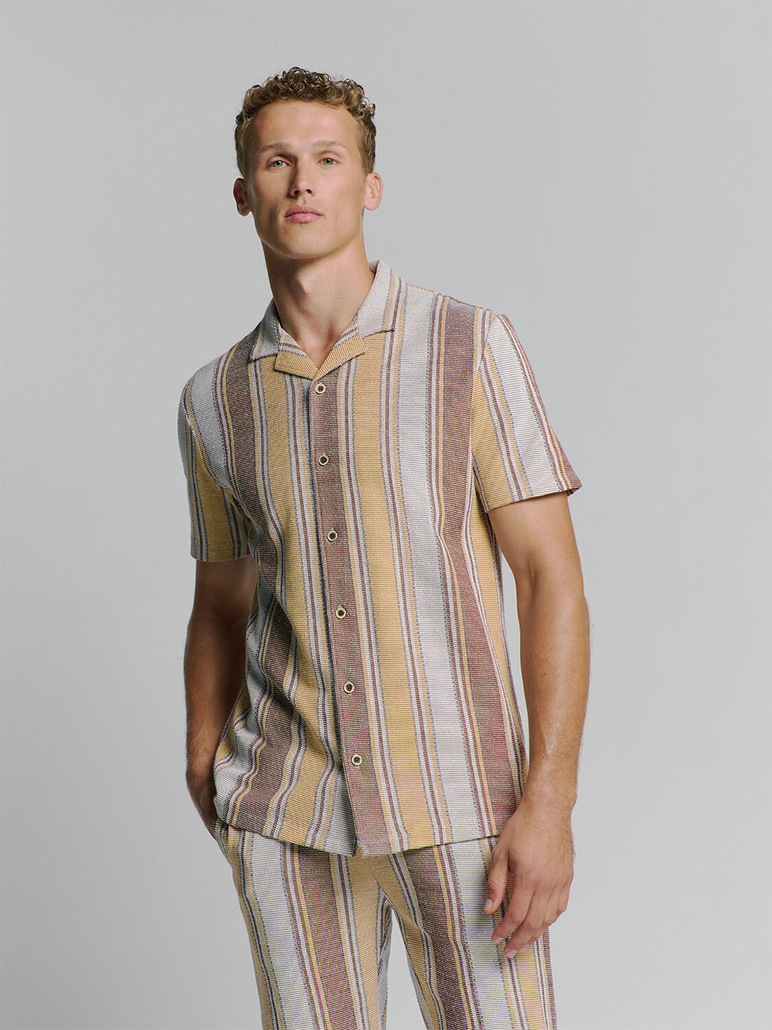 No Excess - Shirt Short Sleeve Jersey Revers Collar Multi Colour Vertical Stripes yellow - Gr. - L von No Excess