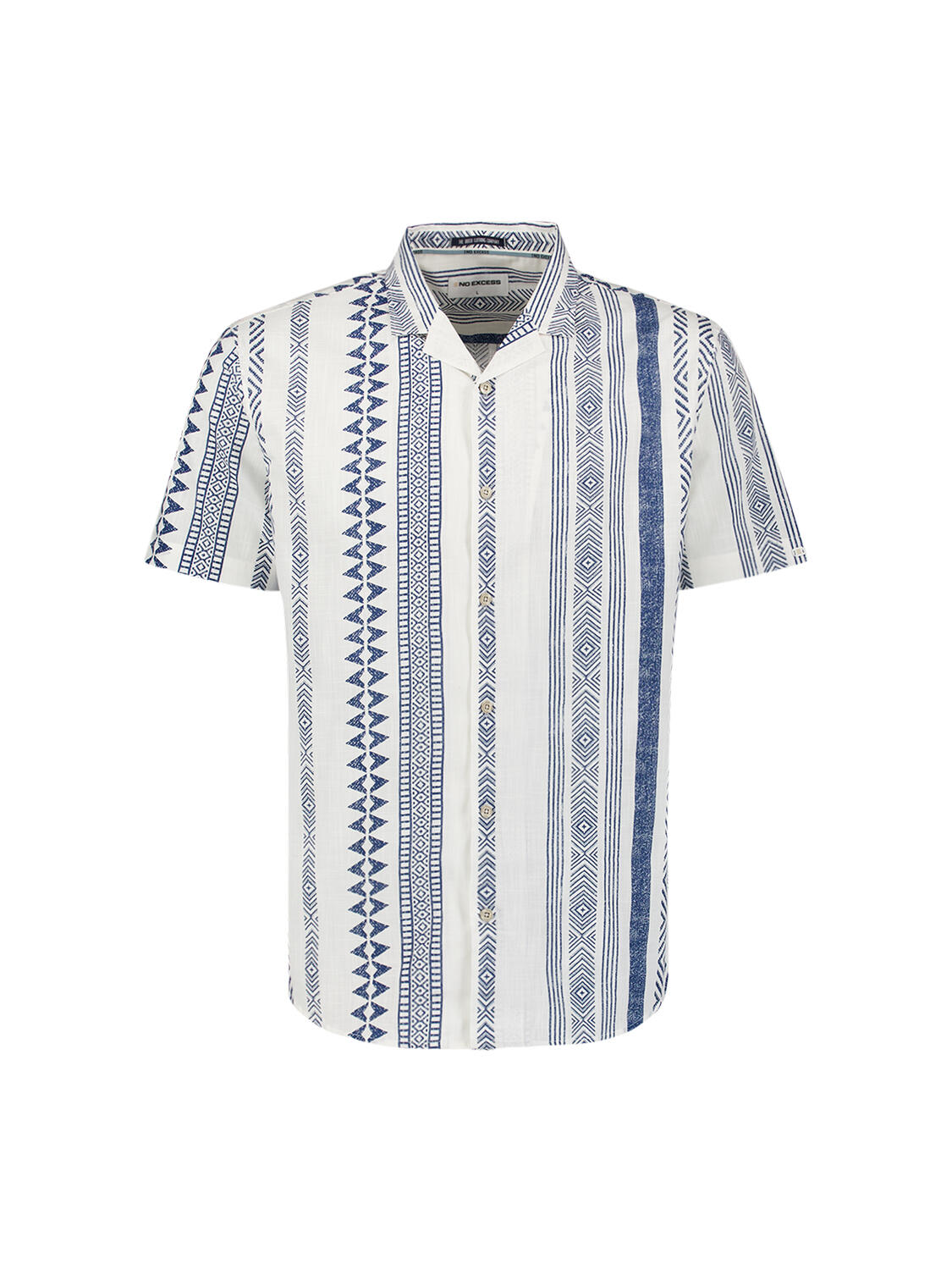 No Excess - Shirt Short Sleeve Revers Collar Slub Allover Printed indigo blue - Gr. - M von No Excess