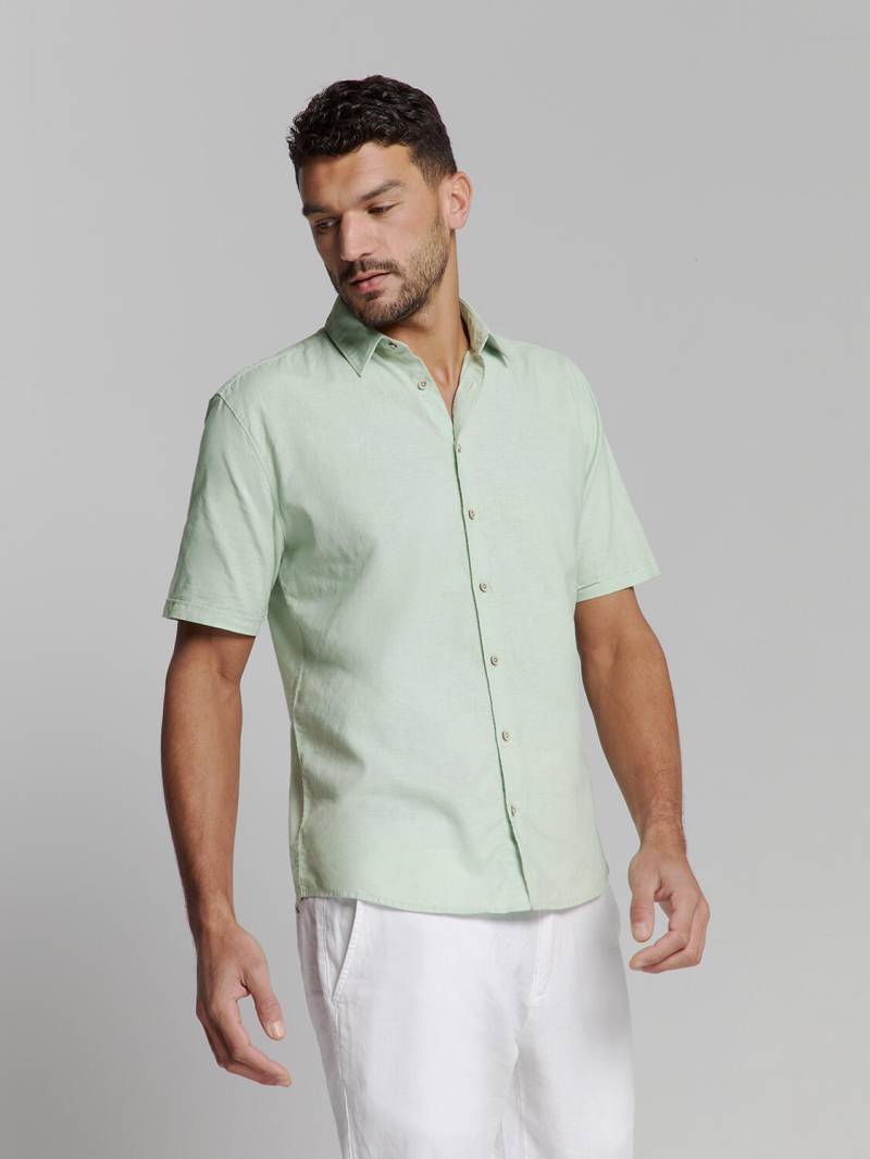 No Excess - Shirt Short Sleeve Solid With Linen mint - Gr. - L von No Excess