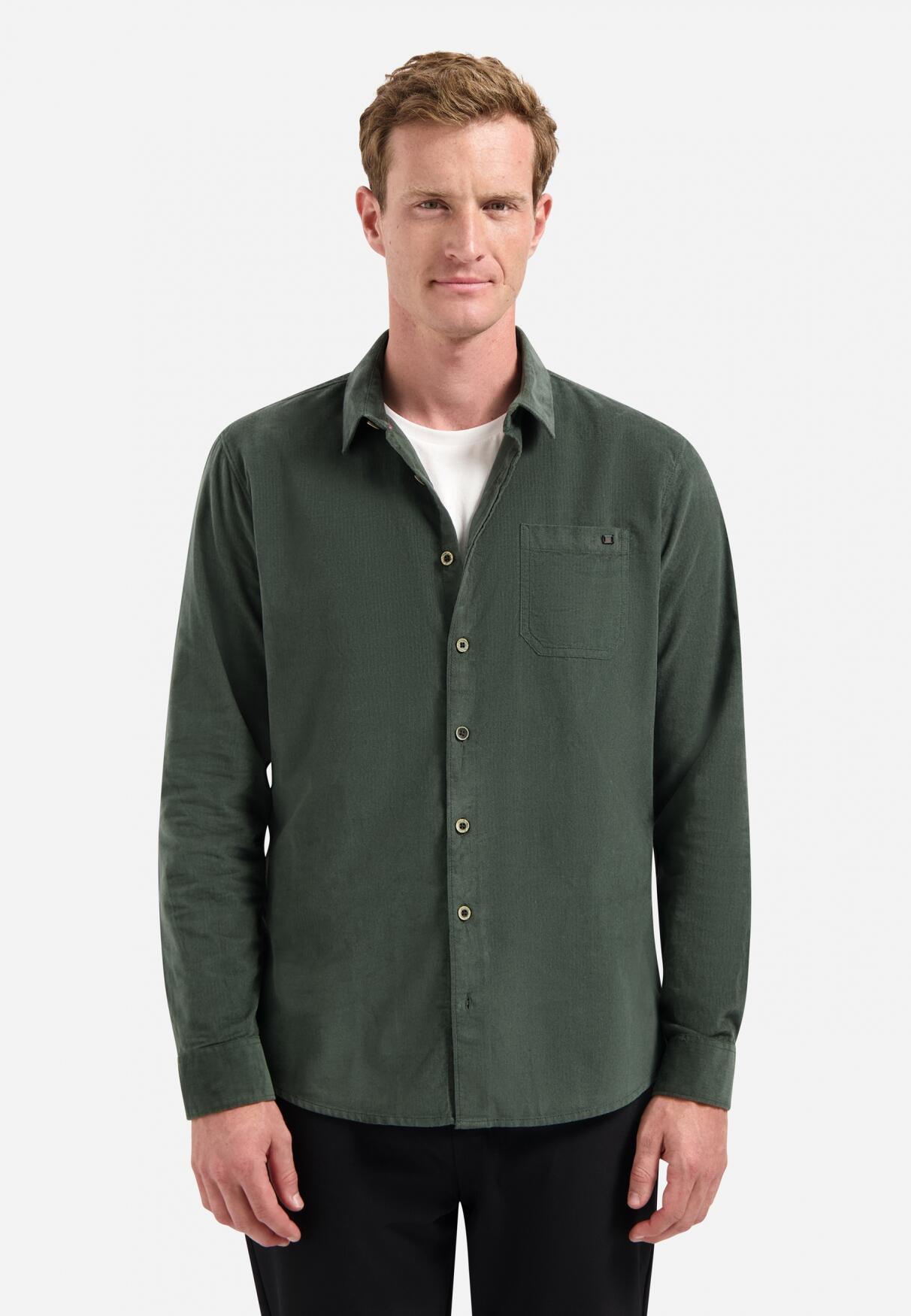 No Excess - Shirt Solid Fine Herringbone dark green - Gr. - L von No Excess