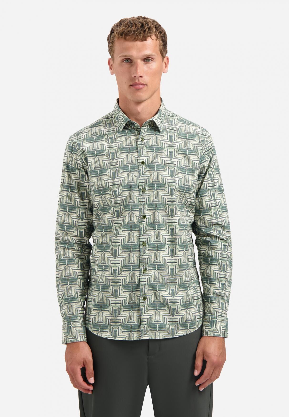 No Excess - Shirt Stretch Allover Printed dark green - Gr. - L von No Excess