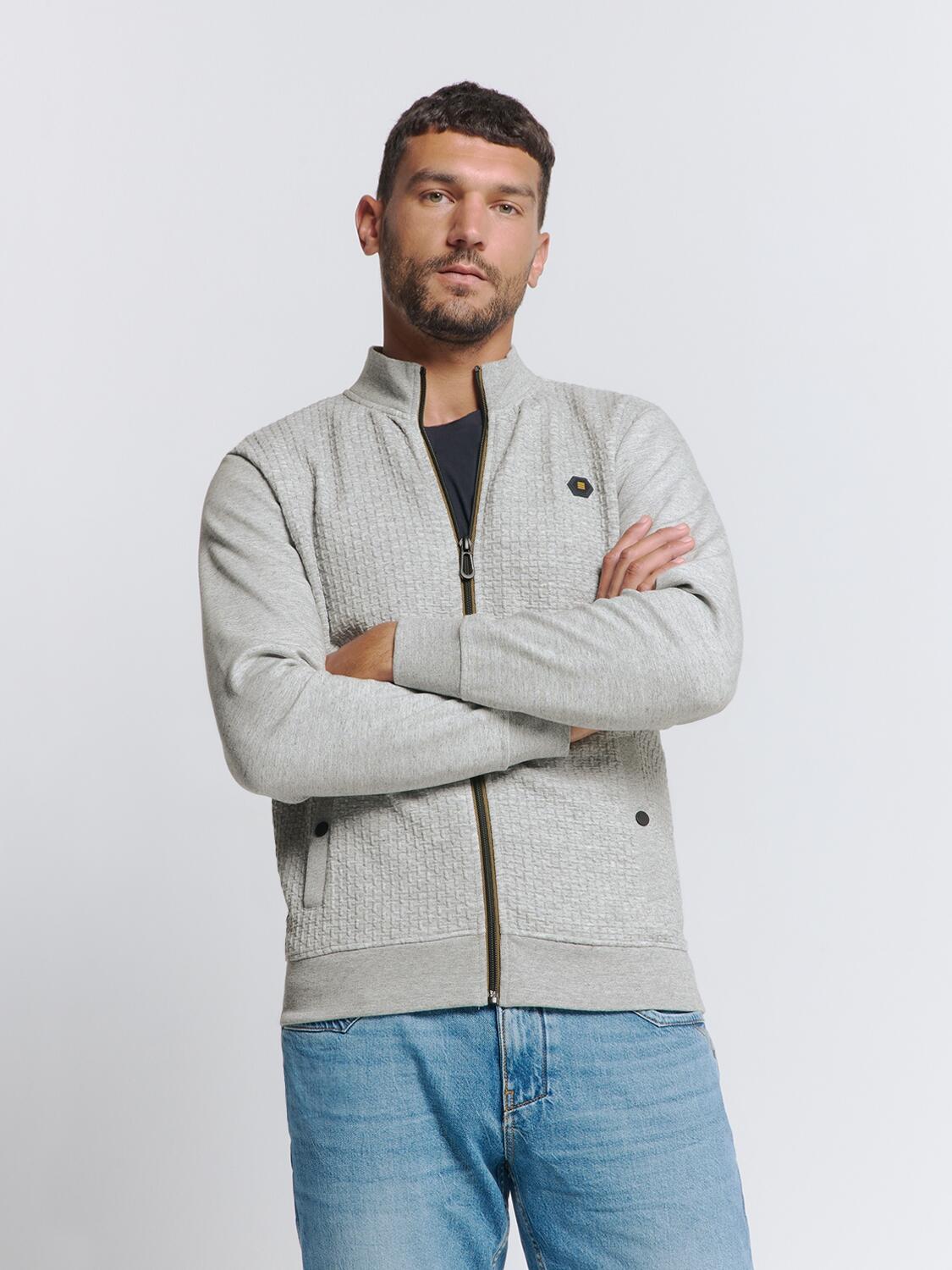 No Excess - Sweater Full Zipper Double Layer Jacquard Stretch grey melange - Gr. - L von No Excess