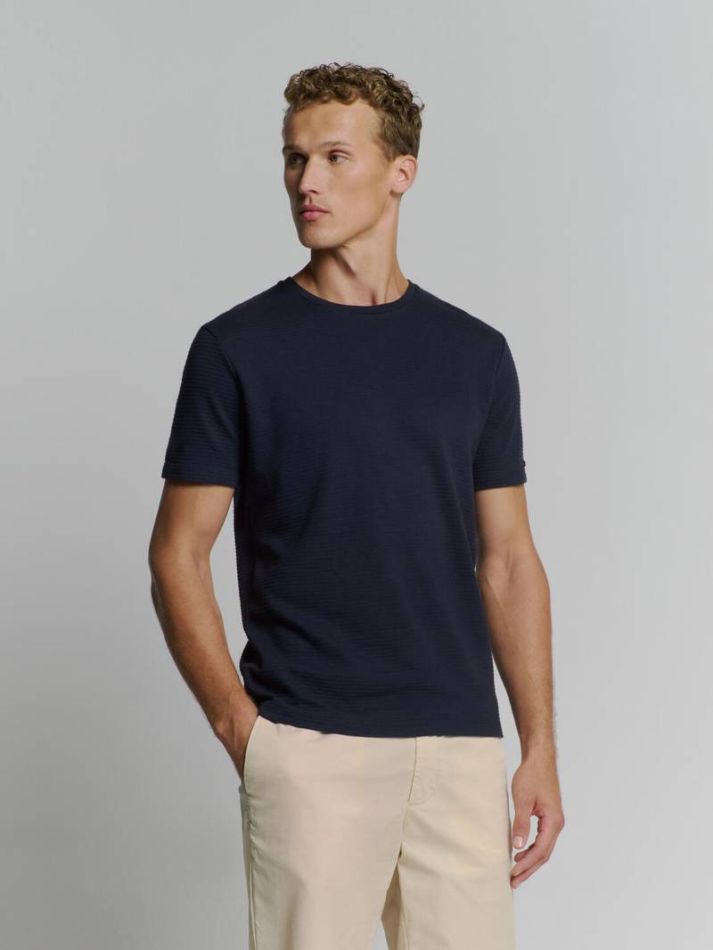 No Excess - T-Shirt Crewneck Solid Relief Jacquard deep blue - Gr. - L von No Excess