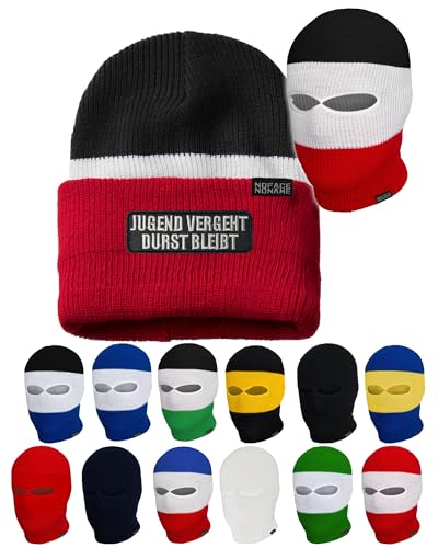 No Face No Name Jugend vergeht Durst bleibt I Sturmhaube Mütze in schwarz weiß rot blau grün gelb (DE/NL/SE/PL, Alphanumerisch, Einheitsgröße, Schwarz/Weiß/Rot) von No Face No Name