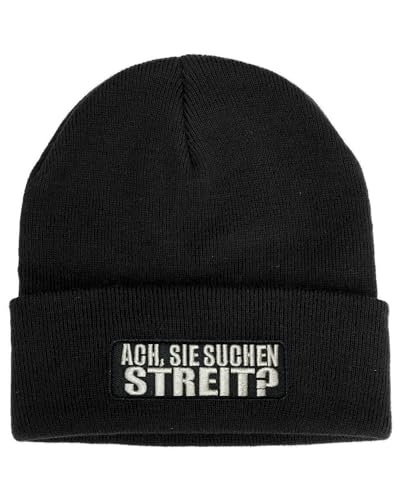 No Face No Name Mütze ACH, Sie suchen Streit in schwarz I Unisex I bestickter Aufnäher zum wechseln I Beanie Strickmütze Wintermütze von No Face No Name