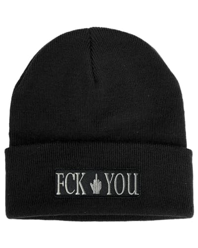 No Face No Name Mütze FCK You in schwarz I Unisex I bestickter Aufnäher I Beanie Strickmütze Wintermütze von No Face No Name