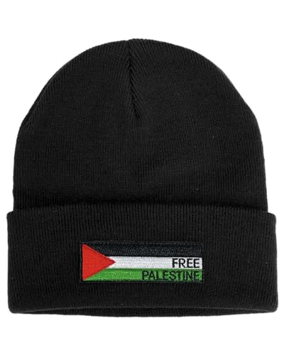 No Face No Name Mütze Free Palestine in schwarz I Unisex I bestickter Aufnäher zum wechseln I Beanie Strickmütze Wintermütze von No Face No Name