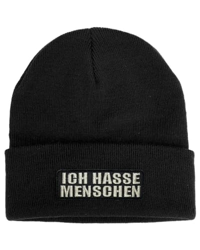 No Face No Name Mütze Ich Hasse Menschen in schwarz I Unisex I bestickter Aufnäher zum wechseln I Beanie Strickmütze Wintermütze von No Face No Name