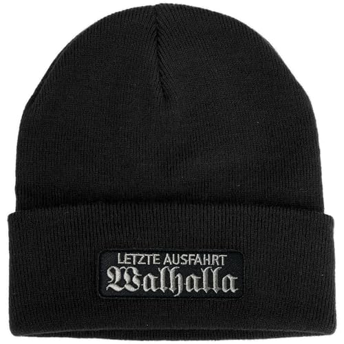 No Face No Name Mütze Letzte Ausfahrt Walhalla in schwarz I bestickter Aufnäher I Beanie Strickmütze Wintermütze I Odin Thor Asgard Wotan Biker Wikinger von No Face No Name