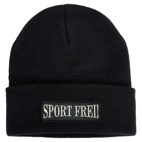 No Face No Name Mütze Sport Frei! in schwarz I Unisex I bestickter Aufnäher I Beanie Strickmütze Wintermütze von No Face No Name