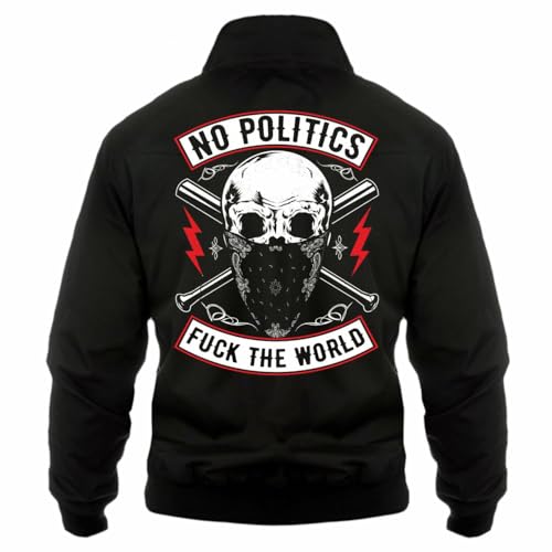 Männer und Herren Harrington Jacke No Politics FUCK THE WORLD (mit Rückendruck) Größe S - 5XL von No Fight No Glory