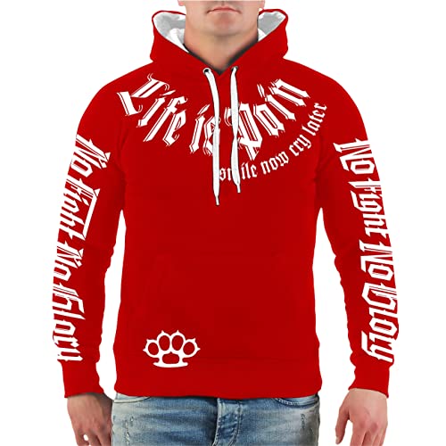 Herren Kapuzenpullover Life is Pain Smile and Fight White Trash von No Fight No Glory