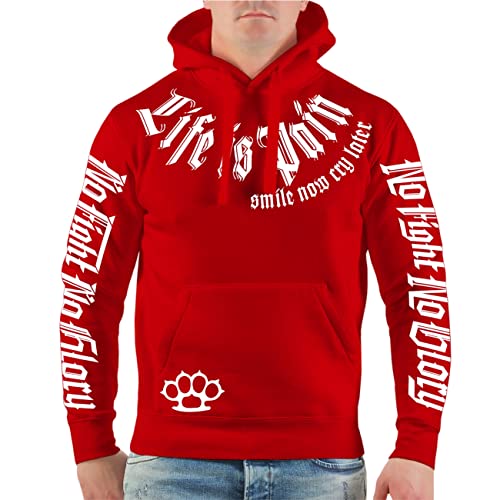 Herren Kapuzenpullover Life is Pain Smile and Fight White Trash von No Fight No Glory