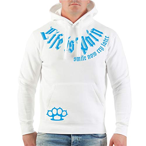 Männer und Herren Kapuzenpullover Smile Now Cry Later Blau (mit Rückendruck) von No Fight No Glory