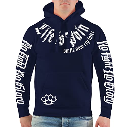 Herren Kapuzenpullover Life is Pain Smile and Fight White Trash von No Fight No Glory