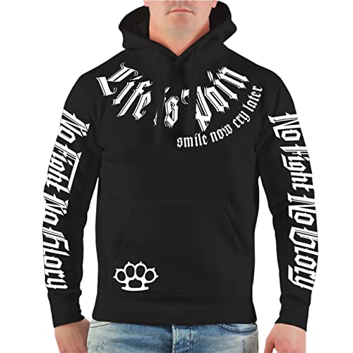 Herren Kapuzenpullover Life is Pain Smile and Fight White Trash von No Fight No Glory