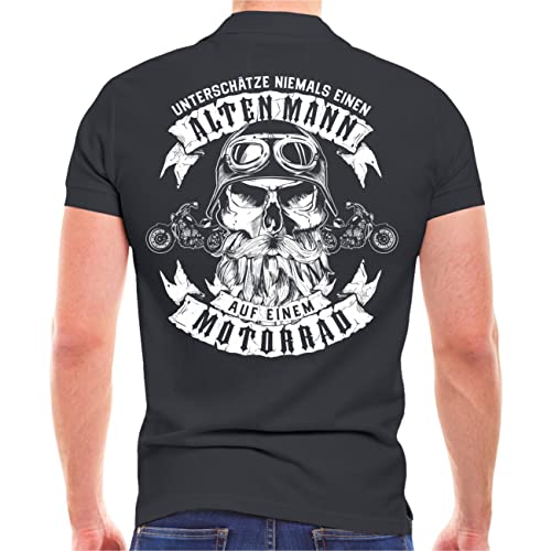 No Fight No Glory Männer Polohemd Poloshirt Biker Unterschätze Niemals einen Alten Mann auf einem Motorrad (mit Rückendruck) Größe S bis 5XL von No Fight No Glory