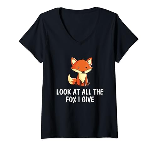 Damen Look At All The Fox I Give | Funny Critter Shirt T-Shirt mit V-Ausschnitt von No Fox Given Funny Zero Animal T-Shirts
