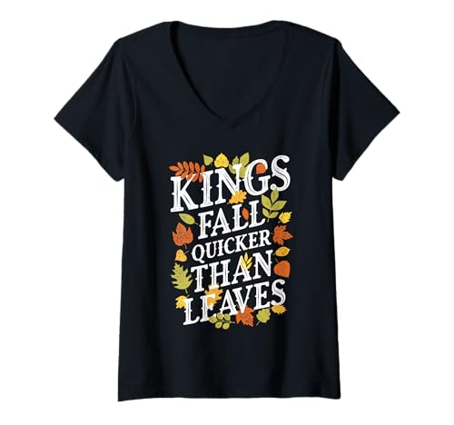 Damen Damen No Kings Fall Protest Grafik für Frauen T-Shirt mit V-Ausschnitt Damen Damen No Kings Fall Protest Grafik für Frauen T-Shirt mit V-Ausschnitt von No Kings 2.0 Protest Resist Leaves Womens Outfits