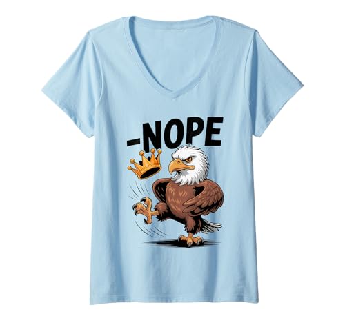 Damen Vintage No Kings In America Funny Adler Kicking Crown T-Shirt mit V-Ausschnitt Damen Vintage No Kings In America Funny Adler Kicking Crown T-Shirt mit V-Ausschnitt von No Kings In America Eagle Cool Tee