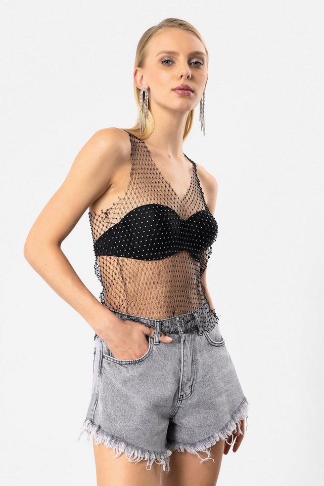 No Matter What Blusentop Bluse aus glänzendem Netzstoff in Steinoptik von No Matter What