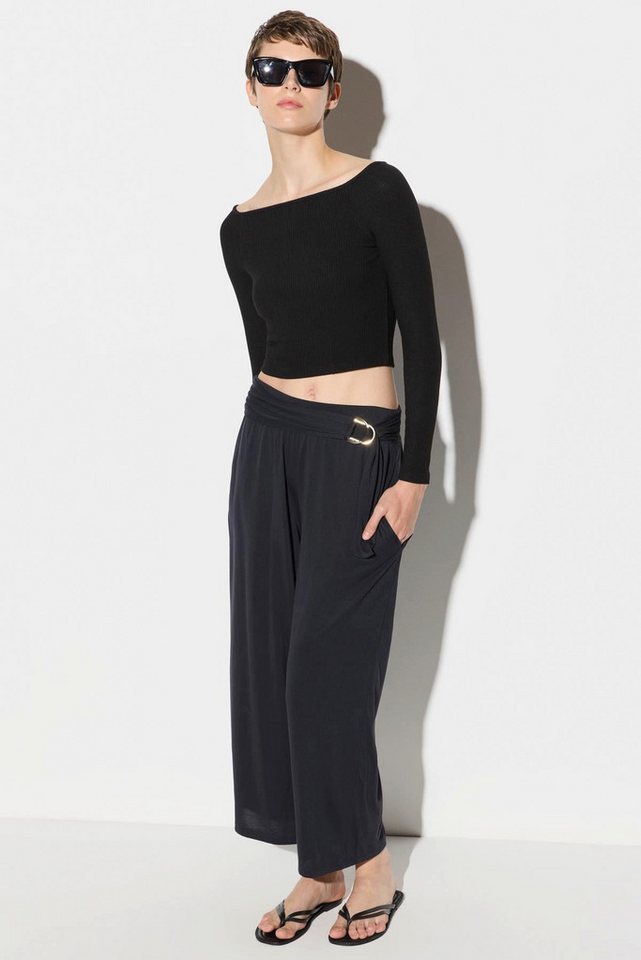 No Matter What Blusentop Einfarbiger, schwarzer Twillstoff mit quadratischem Kragen von No Matter What