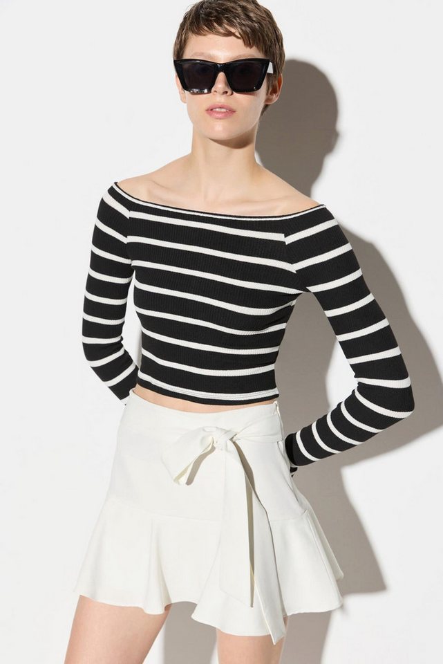 No Matter What Blusentop Schwarz-weiß gestreifter Twillstoff mit quadratischem Kragen von No Matter What