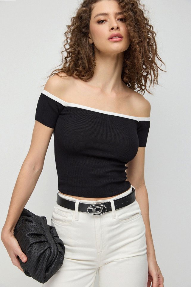 No Matter What Blusentop Strickbluse mit Kontrastpaspelierung von No Matter What