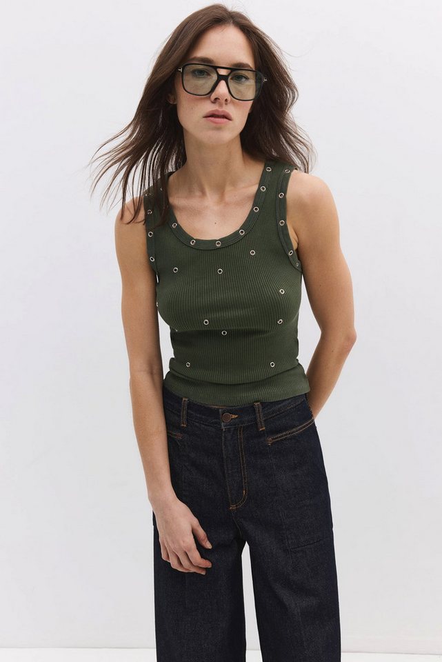 No Matter What Blusentop Unterhemd aus gewaschener Baumwolle mit Ösendetail von No Matter What