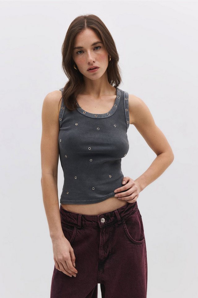 No Matter What Blusentop Unterhemd aus gewaschener Baumwolle mit Ösendetail von No Matter What