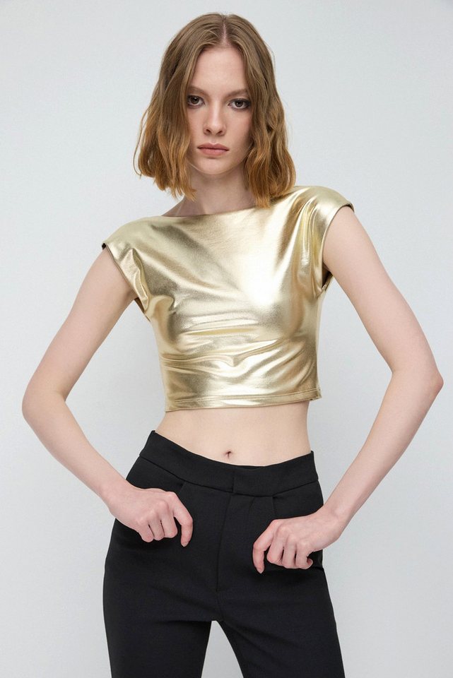 No Matter What Crop-Top Glänzendes Rückenfreies Basic-Crop-Top von No Matter What
