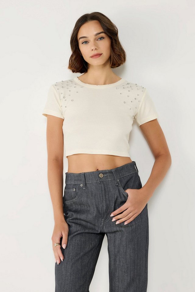 No Matter What Crop-Top Üst Gesticktes Stein Detail Crop Top in Türkischem Stoff No Matter What Crop-Top Üst Gesticktes Stein Detail Crop Top in Türkischem Stoff von No Matter What