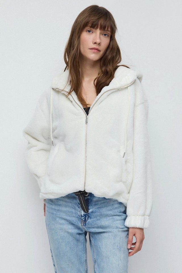 No Matter What Windbreaker Weißer Fleece-Jacke mit Reißverschluss von No Matter What