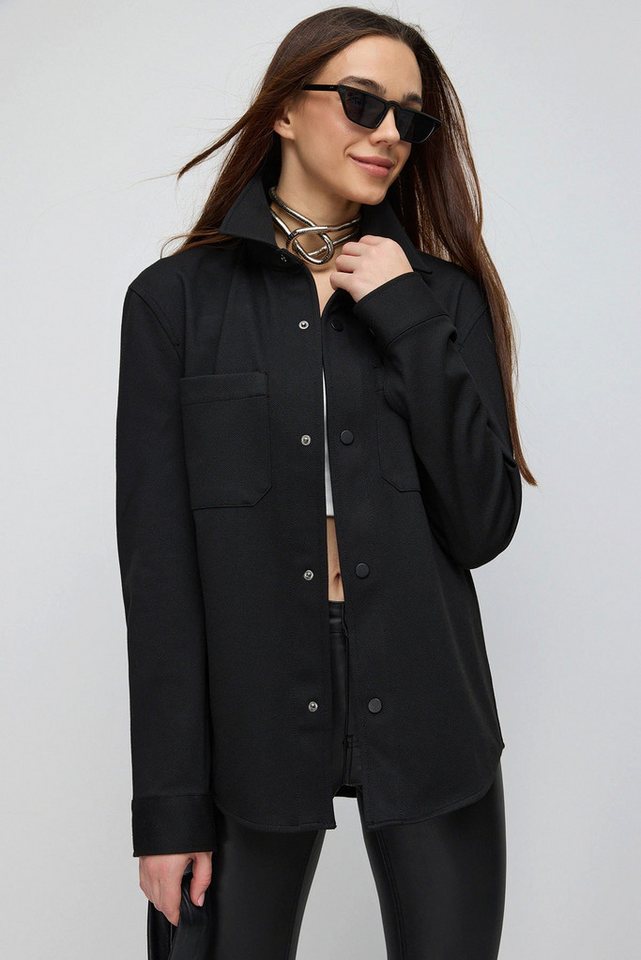 No Matter What Jeansjacke Schwarze Taschen Oversized Slim Hemdjacke von No Matter What