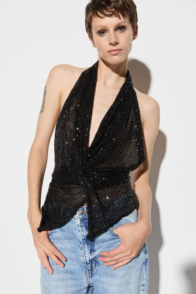 No Matter What Kurzarmbluse Neckholder - Blusentop Rückenfreie Bluse - One Size von No Matter What