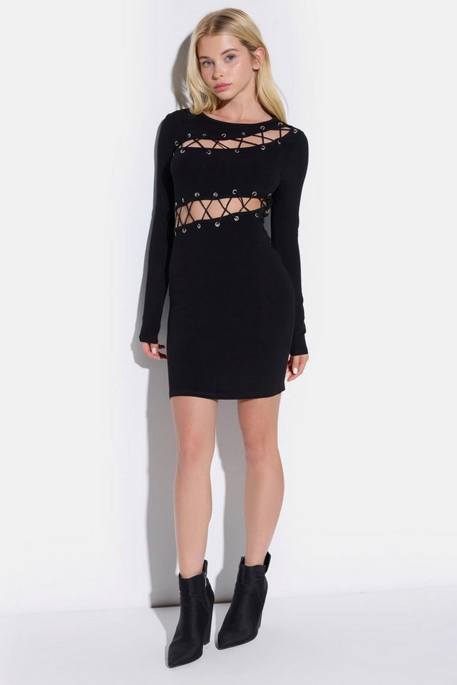 No Matter What Midikleid Schwarzes Kleid mit Ösen- und Seildetail von No Matter What