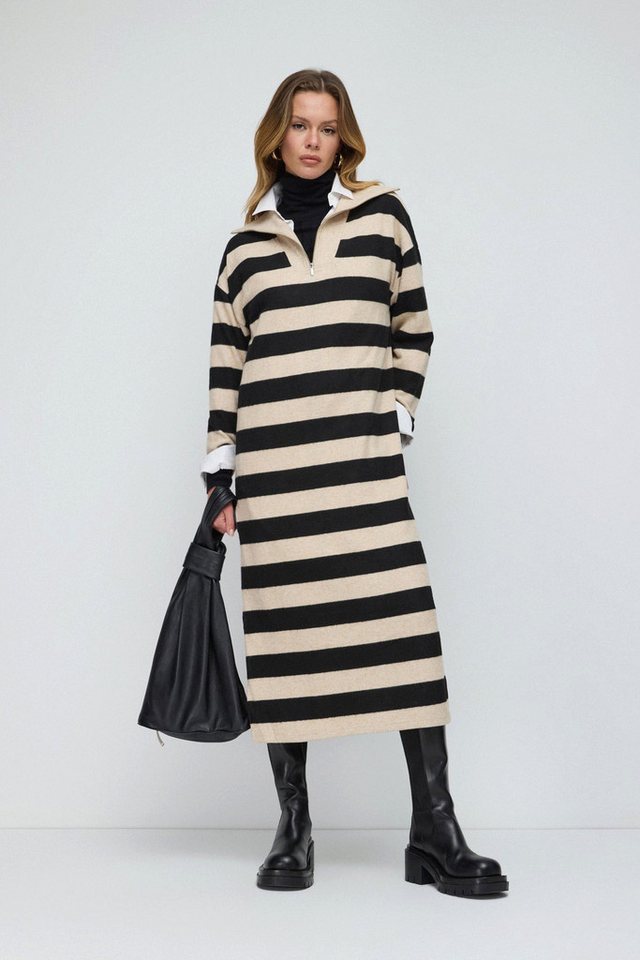 No Matter What Minikleid Gestreiftes Beige Schwarz Oversized Kleid von No Matter What