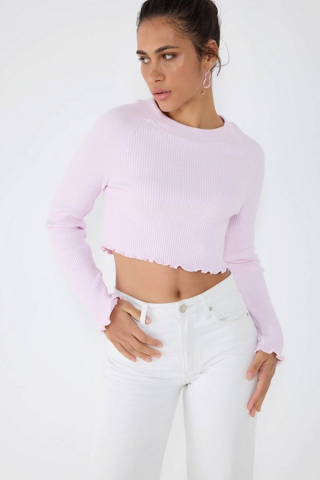 No Matter What Strickpullover Fahrrad Hals Rippstrick Crop Top von No Matter What