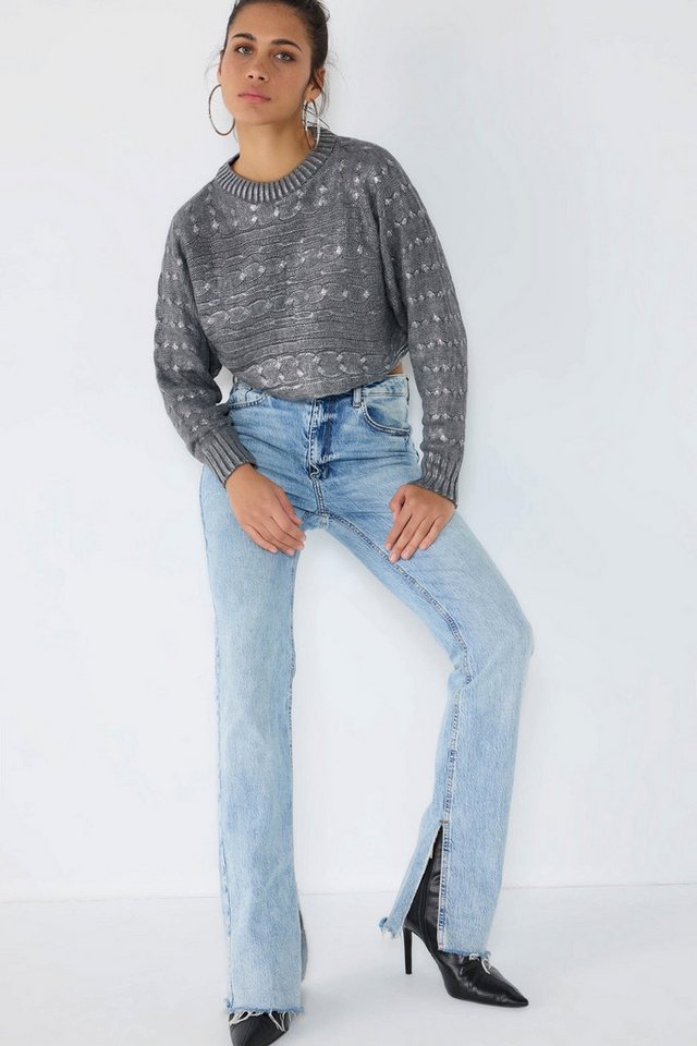 No Matter What Strickpullover Gemustertes Langarm Crop-Strickpullover von No Matter What