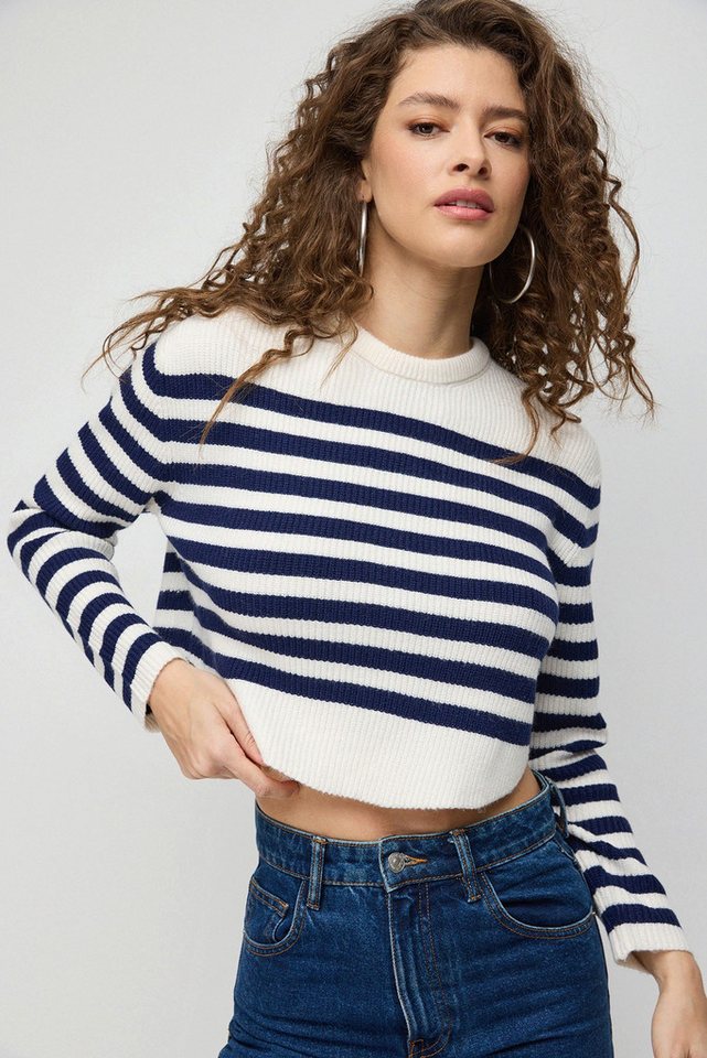 No Matter What Strickpullover Gestreifter Fahrrad-Hals-Strickpullover von No Matter What