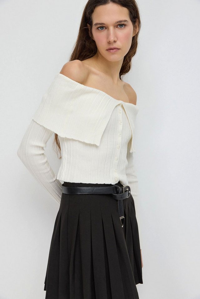 No Matter What Strickpullover Offener Schulterknopf-Detail-Stricktop von No Matter What