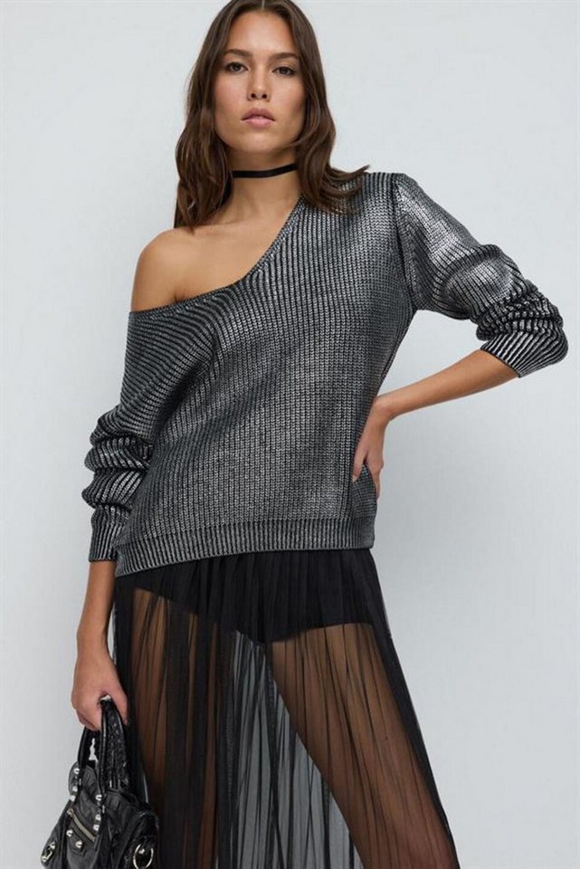 No Matter What Longpullunder V-Ausschnitt Folien-Print Strickpullover von No Matter What