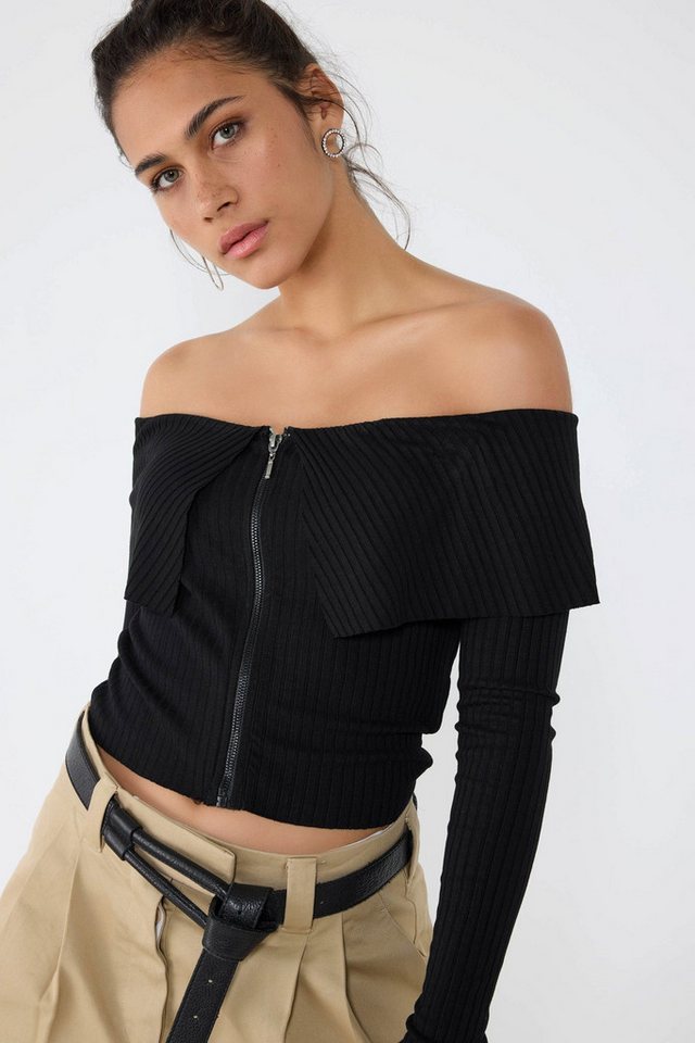 No Matter What Sweater Reißverschluss Schulter Cutout Stricktop von No Matter What