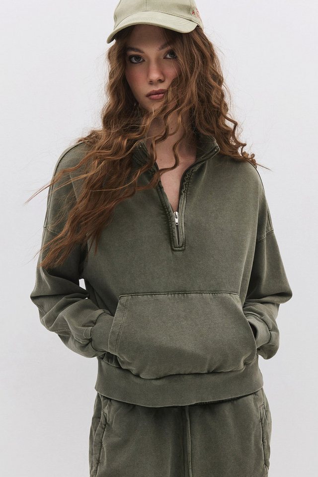 No Matter What Kapuzenpullover Baumwoll-Sweatshirt mit verwaschenem Effekt und Tasche von No Matter What